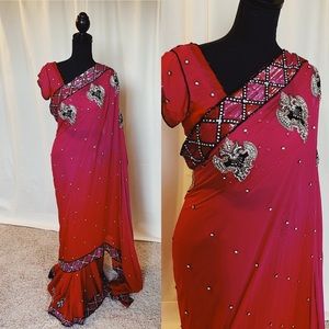 Red/Hot Pink Shaded Saree